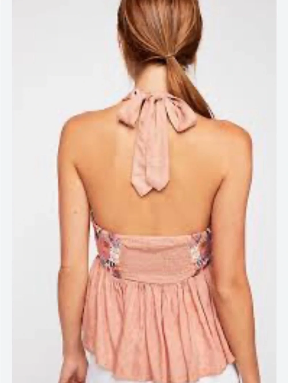 Free People Peruvian Paradise Halter Size S Embroidered Rusty Peach Hippie Boho